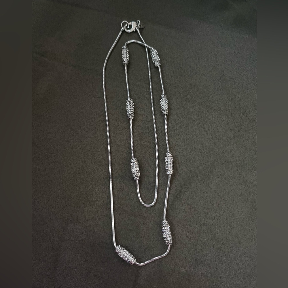Chicos Silvertone rhinestone station snakechain necklace